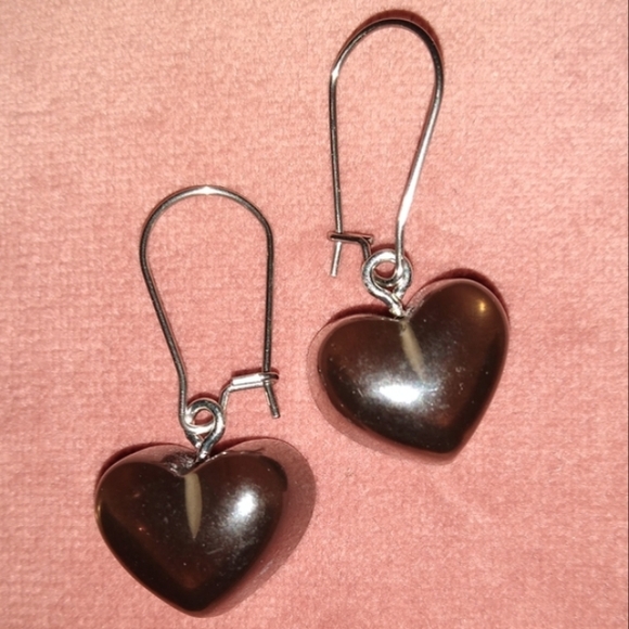 Black Licorice Candy Heart Earrings Handmade Chunky Hearts 80s Retro Statement - Picture 1 of 4